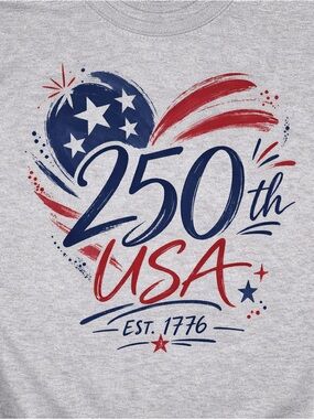Patriotic "250th USA" Graphic Tee - Red & Navy on Heather Gray